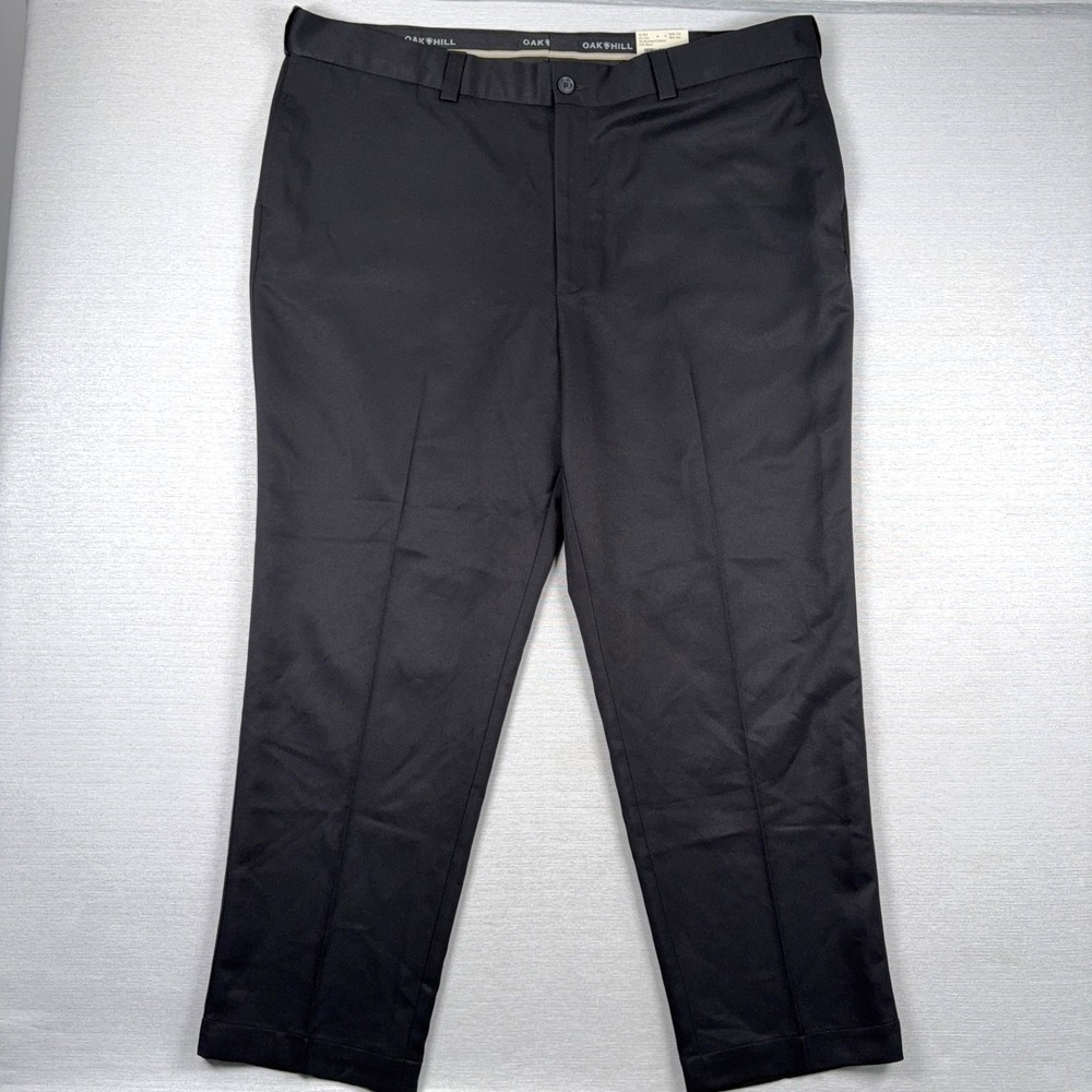 Oak Hill Microfiber Flat Front Pants Mens 46x30 Black Polyester NEW